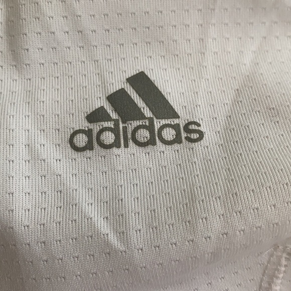 Adidas size Large Formotion white with blue stripes short sleeve tee shirt EUC - Picture 2 of 9
